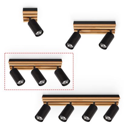 Brilagi - taškinis šviestuvas SELE WOOD 3xGU10/30W/230V juoda/mediena