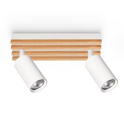 Brilagi - Taškinis šviestuvas SELE WOOD ACOUSTIC 2xGU10/30W/230V balta/medis