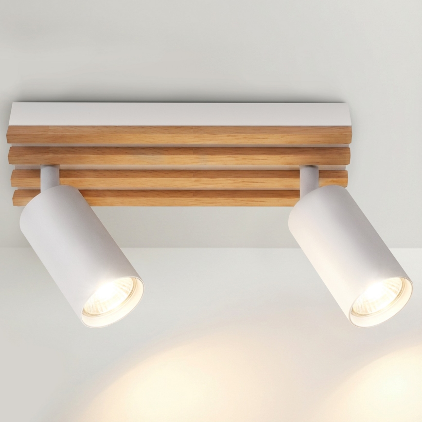 Brilagi - Taškinis šviestuvas SELE WOOD ACOUSTIC 2xGU10/30W/230V balta/medis