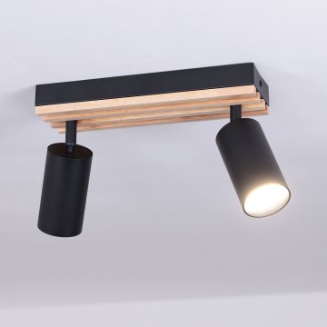 Brilagi - Taškinis šviestuvas SELE WOOD ACOUSTIC 2xGU10/30W/230V juoda/mediena