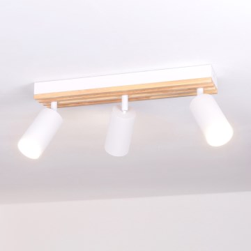 Brilagi - Taškinis šviestuvas SELE WOOD ACOUSTIC 3xGU10/30W/230V balta/mediena