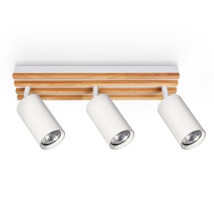 Brilagi - Taškinis šviestuvas SELE WOOD ACOUSTIC 3xGU10/30W/230V balta/mediena