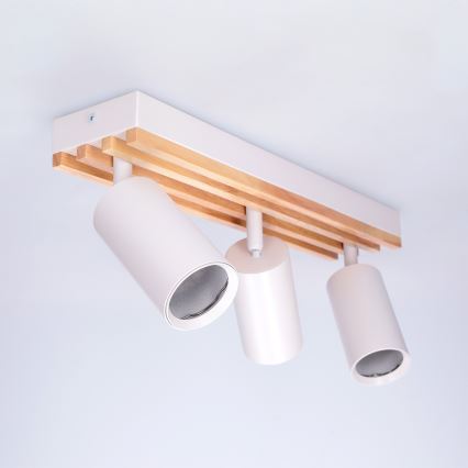 Brilagi - Taškinis šviestuvas SELE WOOD ACOUSTIC 3xGU10/30W/230V balta/mediena