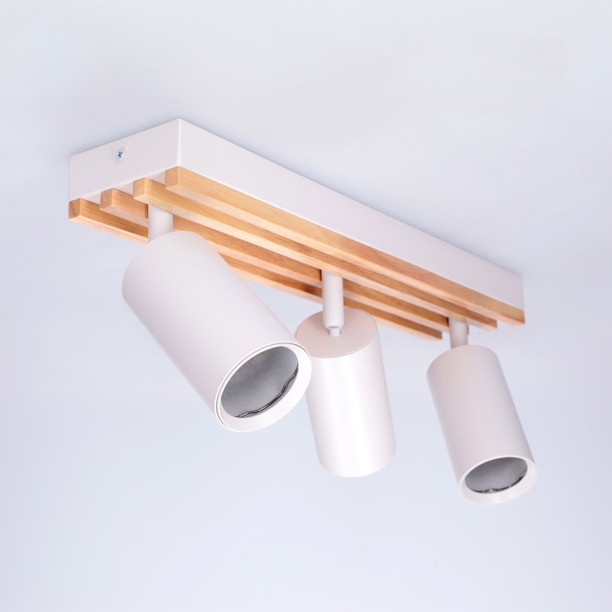 Brilagi - Taškinis šviestuvas SELE WOOD ACOUSTIC 3xGU10/30W/230V balta/mediena