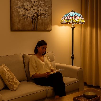 Brilagi - Tiffany stiliaus vitražinė grindinė lempa LORAS 2xE27/60W/230V