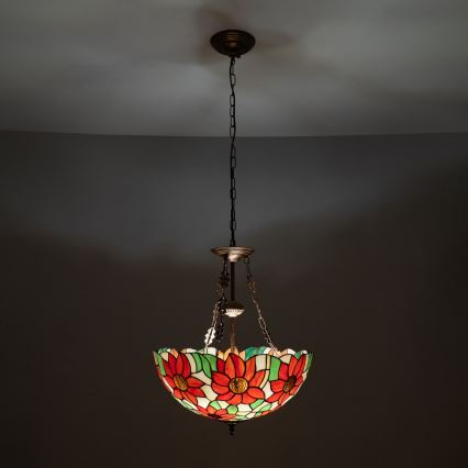 Brilagi - Tiffany stiliaus vitražinis liustras ant grandinės SUNFLOWER 3xE27/60W/230V skersm. 50 cm