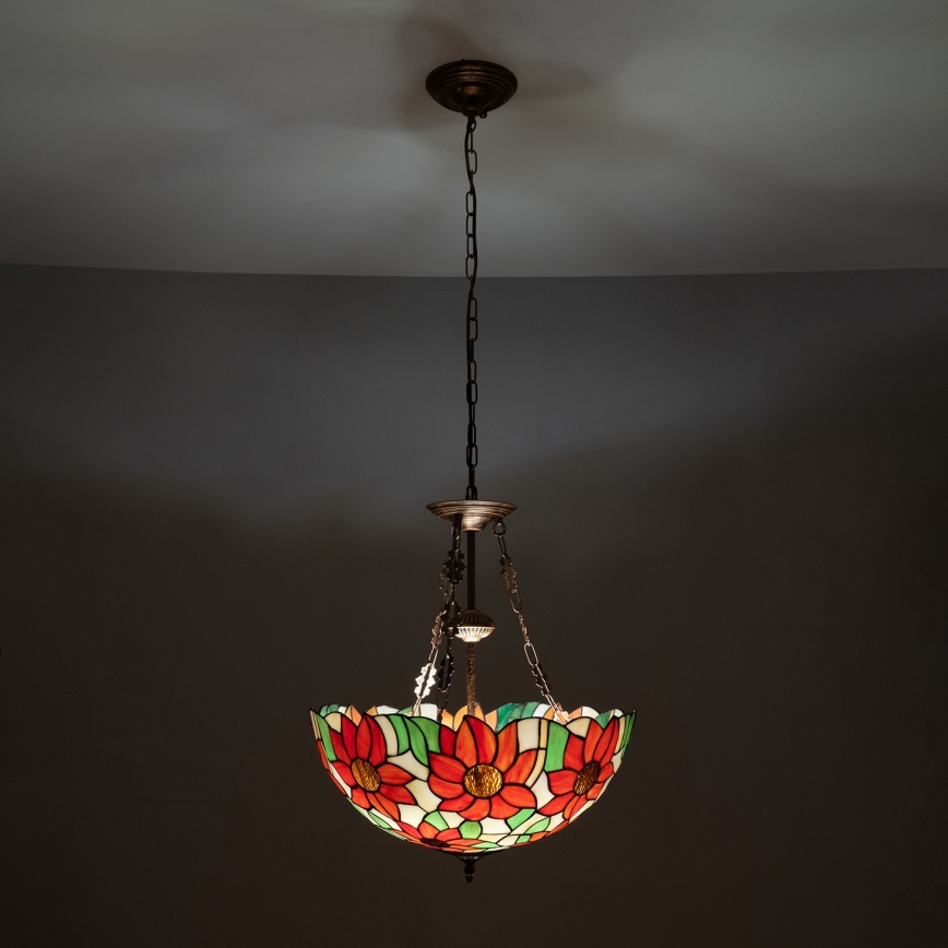 Brilagi - Tiffany stiliaus vitražinis liustras ant grandinės SUNFLOWER 3xE27/60W/230V skersm. 50 cm