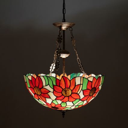 Brilagi - Tiffany stiliaus vitražinis liustras ant grandinės SUNFLOWER 3xE27/60W/230V skersm. 50 cm