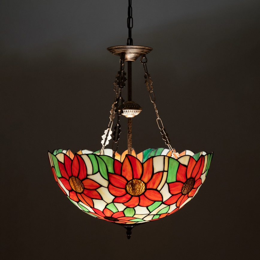 Brilagi - Tiffany stiliaus vitražinis liustras ant grandinės SUNFLOWER 3xE27/60W/230V skersm. 50 cm