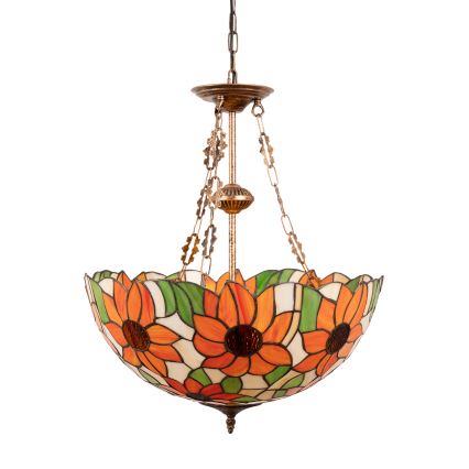 Brilagi - Tiffany stiliaus vitražinis liustras ant grandinės SUNFLOWER 3xE27/60W/230V skersm. 50 cm
