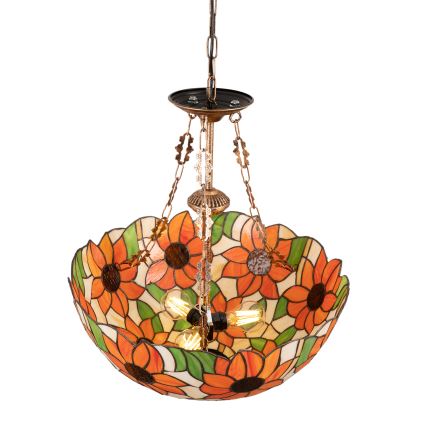 Brilagi - Tiffany stiliaus vitražinis liustras ant grandinės SUNFLOWER 3xE27/60W/230V skersm. 50 cm