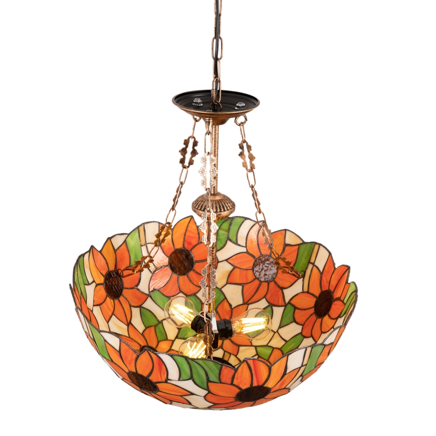 Brilagi - Tiffany stiliaus vitražinis liustras ant grandinės SUNFLOWER 3xE27/60W/230V skersm. 50 cm