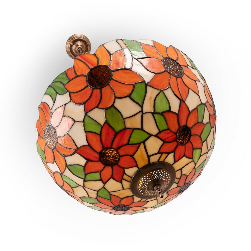 Brilagi - Tiffany stiliaus vitražinis liustras ant grandinės SUNFLOWER 3xE27/60W/230V skersm. 50 cm