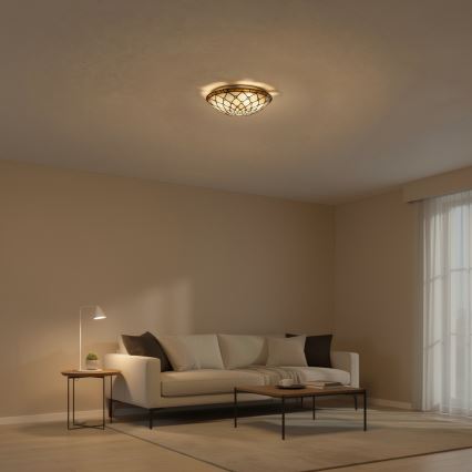 Brilagi - Tiffany stiliaus vitražinis lubų šviestuvas, dramblio kaulo, 2xE27/60W/230V, skersmuo 40 cm