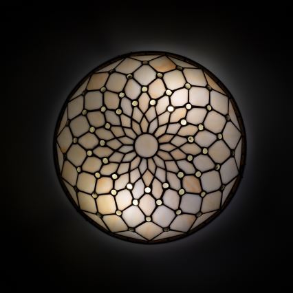 Brilagi - Tiffany stiliaus vitražinis lubų šviestuvas, dramblio kaulo, 2xE27/60W/230V, skersmuo 40 cm