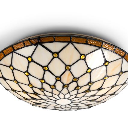 Brilagi - Tiffany stiliaus vitražinis lubų šviestuvas, dramblio kaulo, 2xE27/60W/230V, skersmuo 40 cm