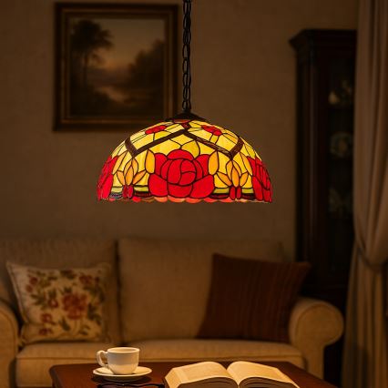 Brilagi - Tiffany stiliaus vitražinis pakabinamas šviestuvas ant grandinės GARLAN 2xE27/60W/230V