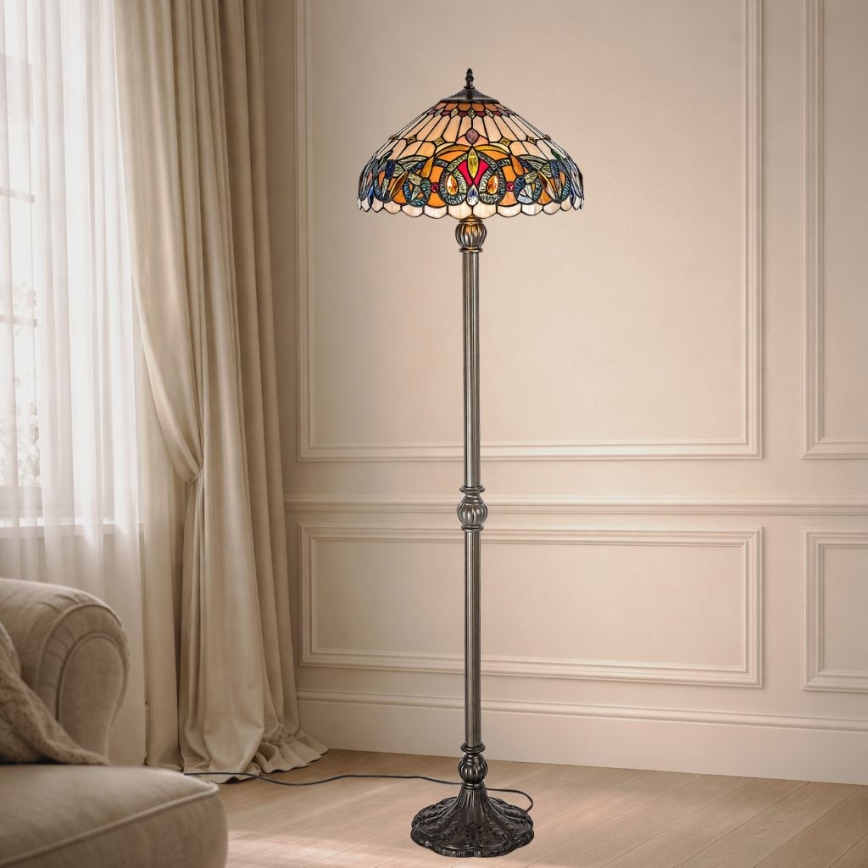 Brilagi - Tiffany vitražinė grindinė lempa LUISA 2xE27/60W/230V