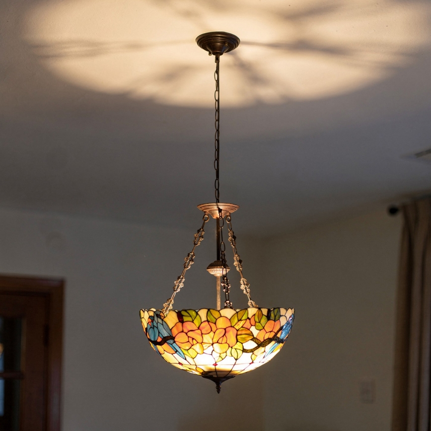 Brilagi - Tiffany vitražinė liustra ant grandinės JUNGLE 3xE27/60W/230V Ø 50 cm