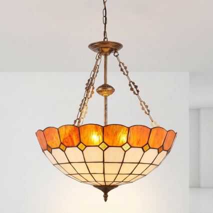 Brilagi - Tiffany vitražinė liustra ant grandinės SIENNA 3xE27/60W/230V, skersmuo 50 cm