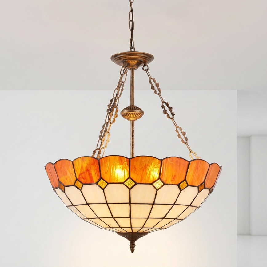 Brilagi - Tiffany vitražinė liustra ant grandinės SIENNA 3xE27/60W/230V, skersmuo 50 cm