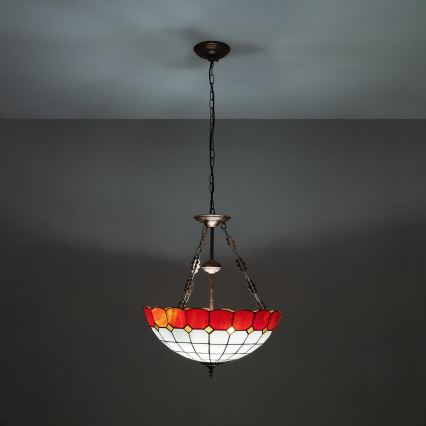 Brilagi - Tiffany vitražinė liustra ant grandinės SIENNA 3xE27/60W/230V, skersmuo 50 cm