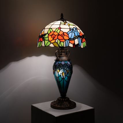 Brilagi - Tiffany vitražinė stalinė lempa JUNGLE 1xE27/60W/230V + 1xE14/40W