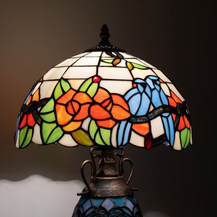 Brilagi - Tiffany vitražinė stalinė lempa JUNGLE 1xE27/60W/230V + 1xE14/40W