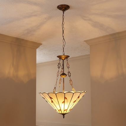 Brilagi - Tiffany vitražinis liustras ant grandinės FOLIA 3xE27/60W/230V, skersmuo 50 cm