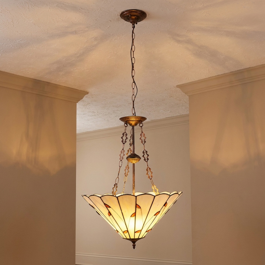 Brilagi - Tiffany vitražinis liustras ant grandinės FOLIA 3xE27/60W/230V, skersmuo 50 cm