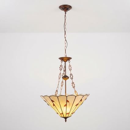 Brilagi - Tiffany vitražinis liustras ant grandinės FOLIA 3xE27/60W/230V, skersmuo 50 cm