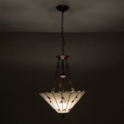 Brilagi - Tiffany vitražinis liustras ant grandinės FOLIA 3xE27/60W/230V, skersmuo 50 cm