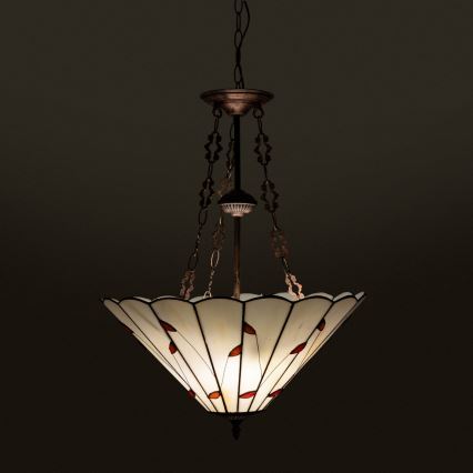 Brilagi - Tiffany vitražinis liustras ant grandinės FOLIA 3xE27/60W/230V, skersmuo 50 cm