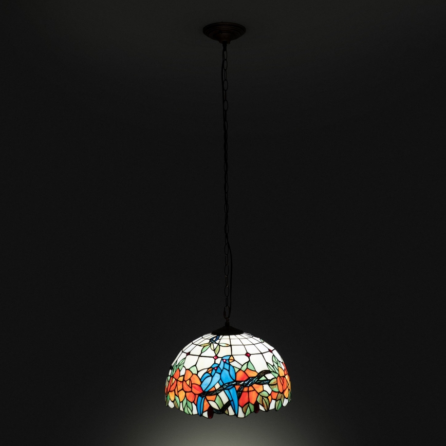 Brilagi - Tiffany vitražinis liustras ant grandinės JUNGLE 1xE27/60W/230V skersmuo 40 cm