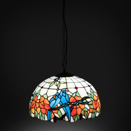 Brilagi - Tiffany vitražinis liustras ant grandinės JUNGLE 1xE27/60W/230V skersmuo 40 cm
