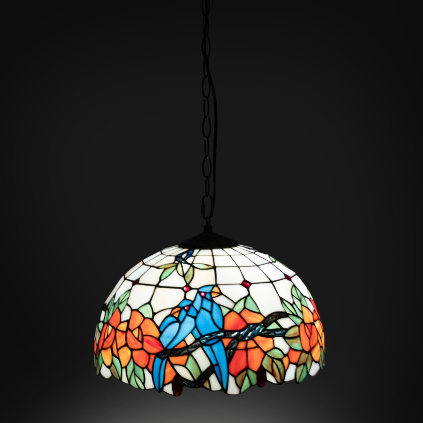 Brilagi - Tiffany vitražinis liustras ant grandinės JUNGLE 1xE27/60W/230V skersmuo 40 cm