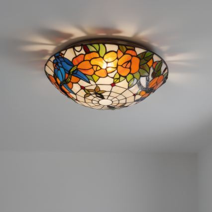 Brilagi - Tiffany vitražinis lubinis šviestuvas JUNGLE 2xE27/60W/230V, skersmuo 40 cm