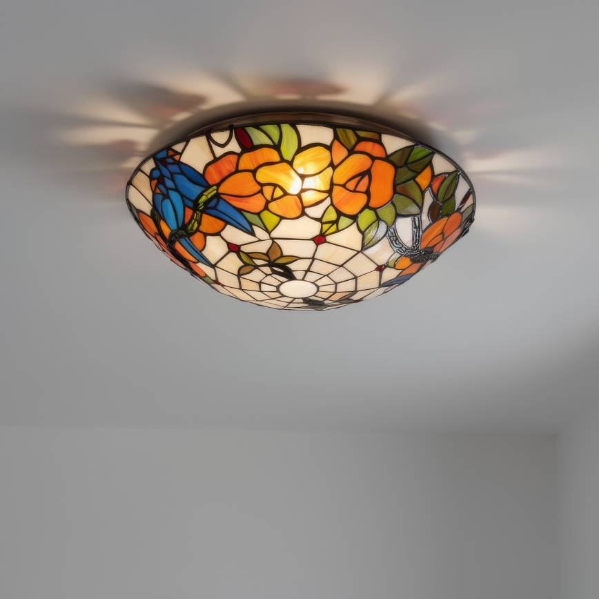 Brilagi - Tiffany vitražinis lubinis šviestuvas JUNGLE 2xE27/60W/230V, skersmuo 40 cm
