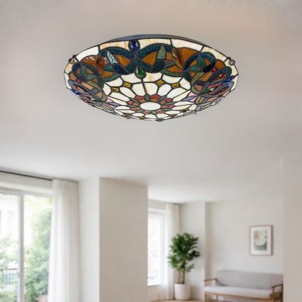 Brilagi - Tiffany vitražinis lubinis šviestuvas LUISA, 2xE27/60W/230V, skersmuo 40 cm