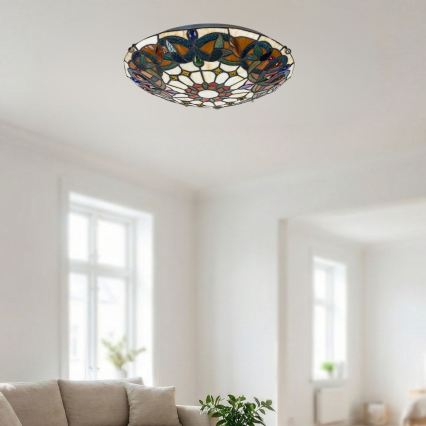 Brilagi - Tiffany vitražinis lubinis šviestuvas LUISA, 2xE27/60W/230V, skersmuo 40 cm