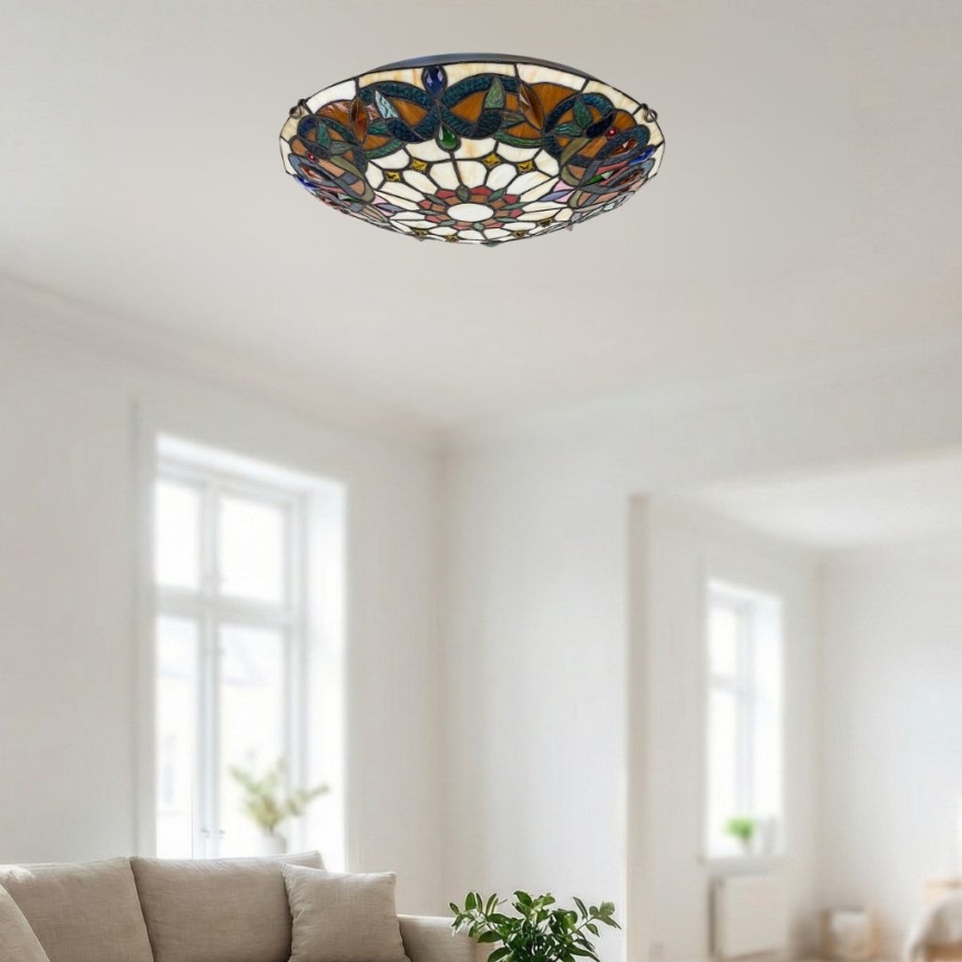 Brilagi - Tiffany vitražinis lubinis šviestuvas LUISA, 2xE27/60W/230V, skersmuo 40 cm