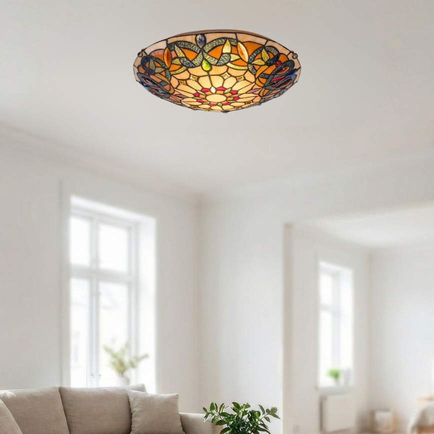 Brilagi - Tiffany vitražinis lubinis šviestuvas LUISA, 2xE27/60W/230V, skersmuo 40 cm