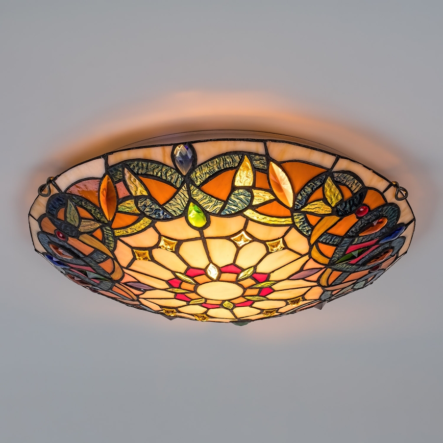 Brilagi - Tiffany vitražinis lubinis šviestuvas LUISA, 2xE27/60W/230V, skersmuo 40 cm