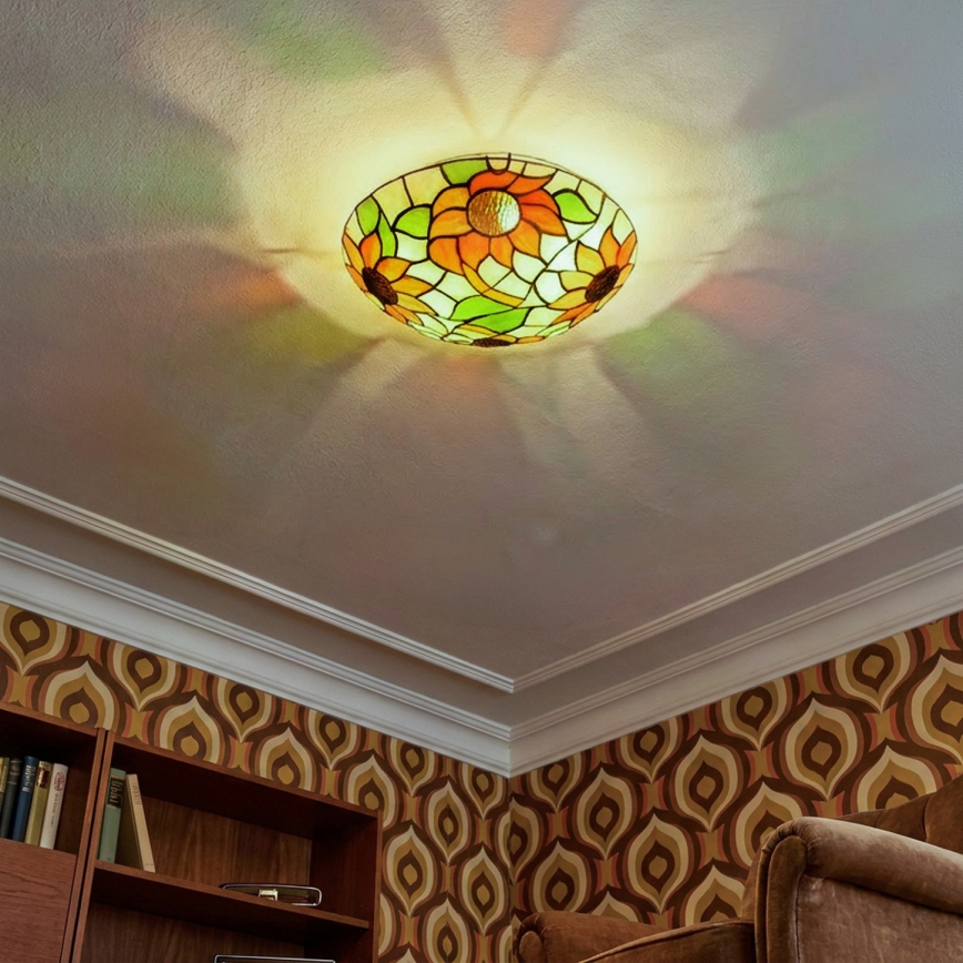 Brilagi - Tiffany vitražinis lubinis šviestuvas SUNFLOWER 2xE27/60W/230V Ø 40 cm