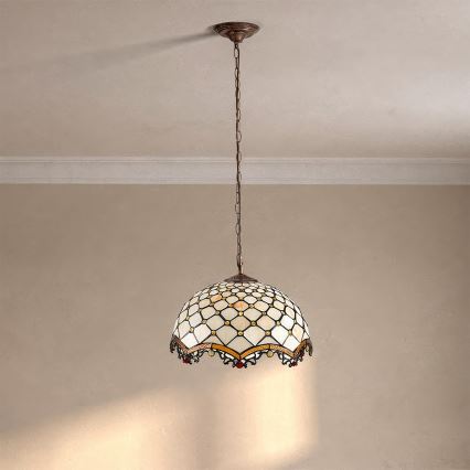 Brilagi - Tiffany vitražinis pakabinamas šviestuvas ant grandinės, dramblio kaulo, 1xE27/60W/230V, Ø 40 cm
