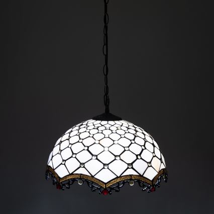 Brilagi - Tiffany vitražinis pakabinamas šviestuvas ant grandinės, dramblio kaulo, 1xE27/60W/230V, Ø 40 cm