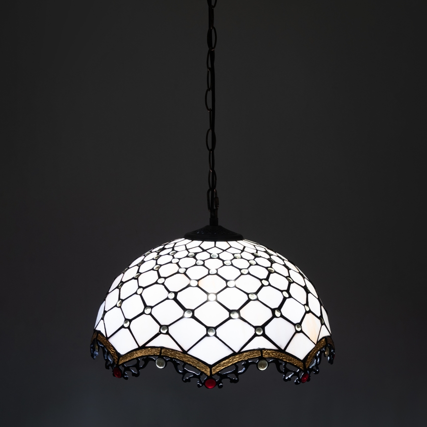 Brilagi - Tiffany vitražinis pakabinamas šviestuvas ant grandinės, dramblio kaulo, 1xE27/60W/230V, Ø 40 cm