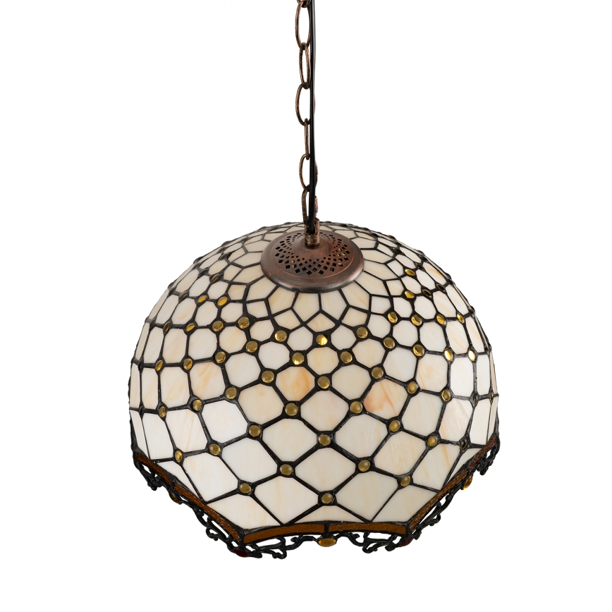 Brilagi - Tiffany vitražinis pakabinamas šviestuvas ant grandinės, dramblio kaulo, 1xE27/60W/230V, Ø 40 cm