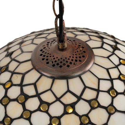 Brilagi - Tiffany vitražinis pakabinamas šviestuvas ant grandinės, dramblio kaulo, 1xE27/60W/230V, Ø 40 cm
