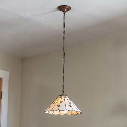 Brilagi - Tiffany vitražinis pakabinamas šviestuvas ant grandinės FOLIA 1xE27/60W/230V skersmuo 40 cm
